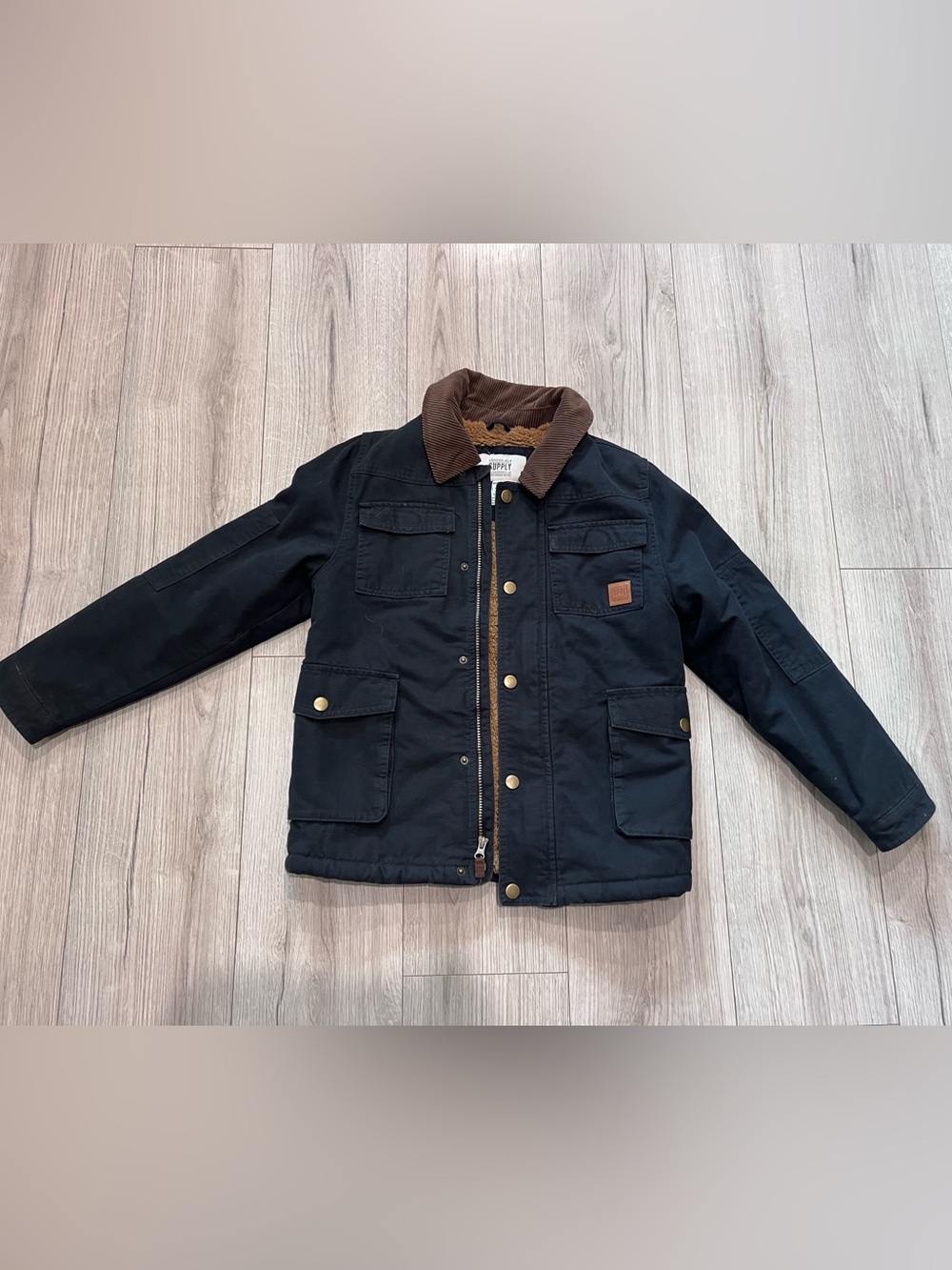 Boys London Fog Workwear Canvas Jacket Fleece Lined Black Medium 10 12